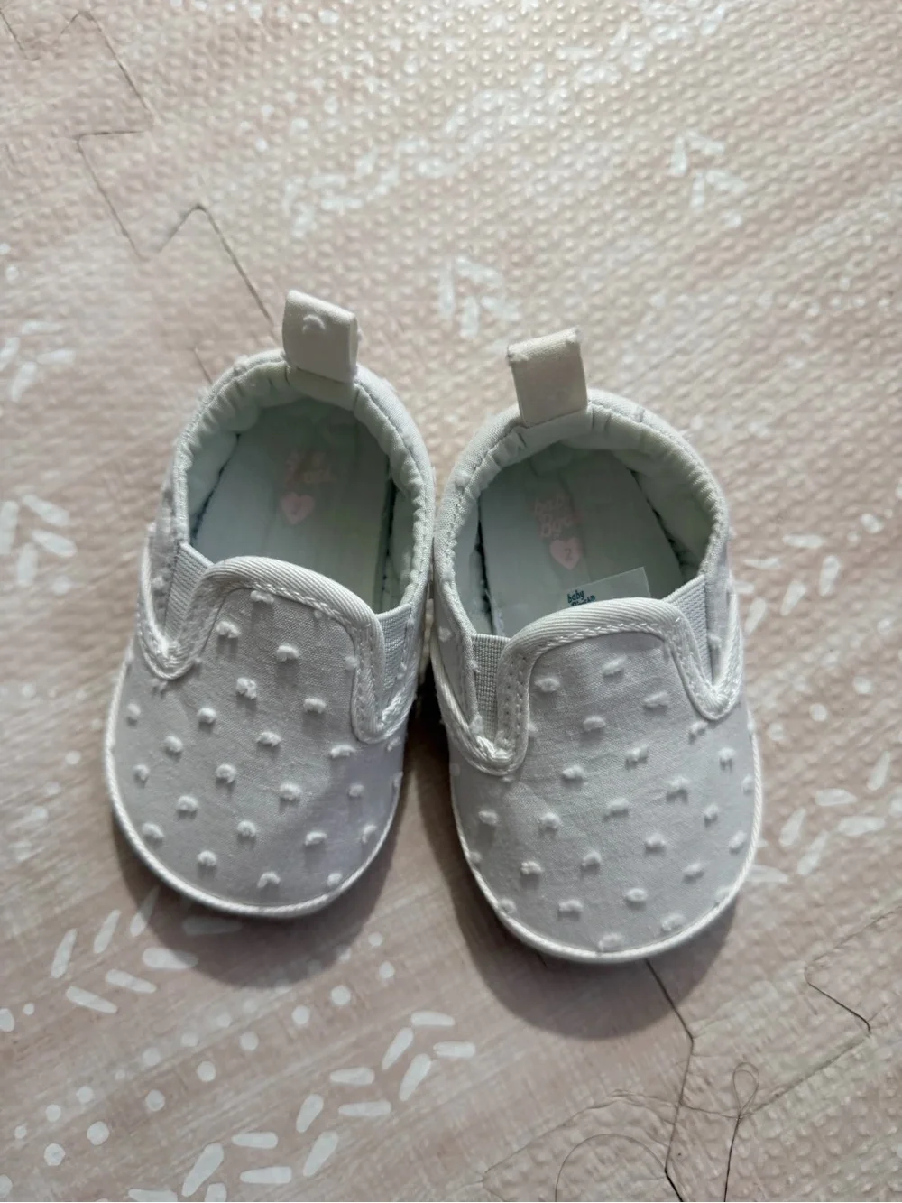 Baby Slip-On Walker Shoes in White with Dot Texture
